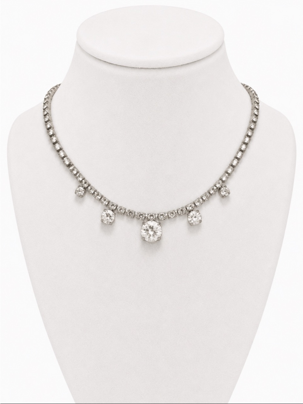 Crystal Rhinestone Choker Necklace with Graduated Dangle Accents